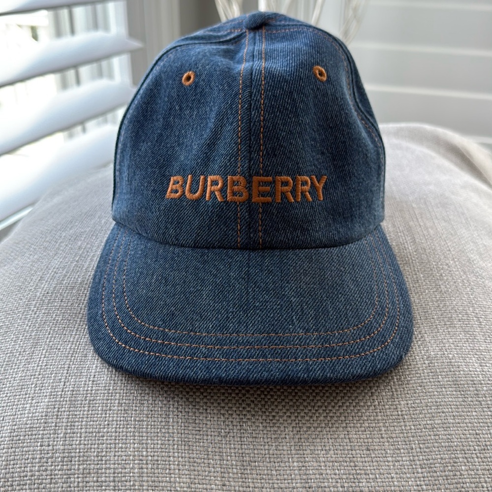 Burberry - NEW Logo-Embroidered Denim Baseball Cap - Blue Size M - Picture 4 of 11